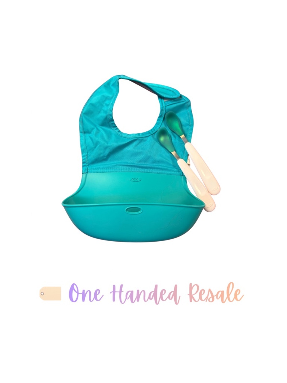 🥣 OXO Teal Silicone Baby Bib Spoons Feeding Set Gender Neutral Unisex